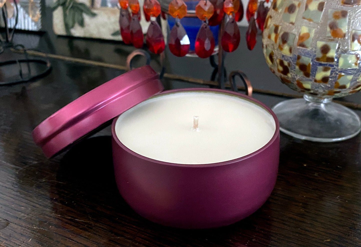 Hand poured Soy Candle in Winecolor container